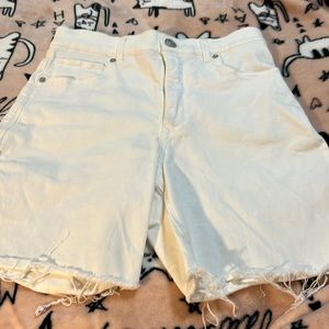 Express Extreme High Rise Shorts Frayed Hem White Denim Boho Beach